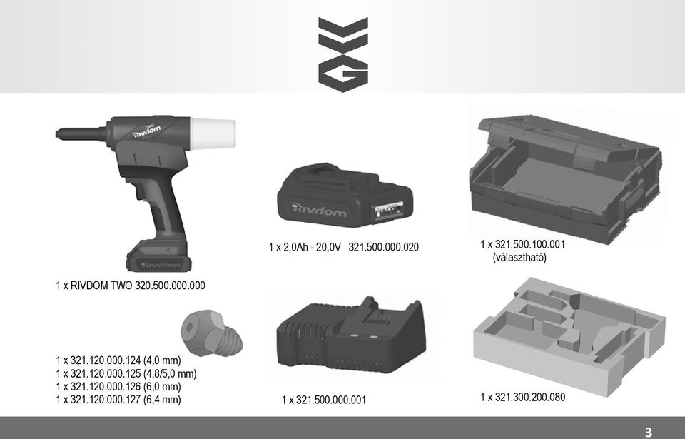 000 1 x 321.120.000.124 (4,0 mm) 1 x 321.120.000.125 (4,8/5,0 mm) 1 x 321.