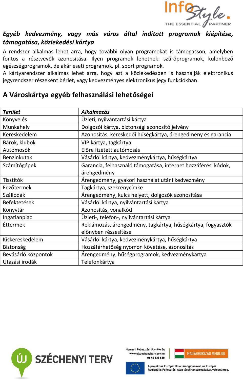 A kártyarendszer alkalmas lehet arra, hogy azt a közlekedésben is használják elektronikus jegyrendszer részeként bérlet, vagy kedvezményes elektronikus jegy funkciókban.