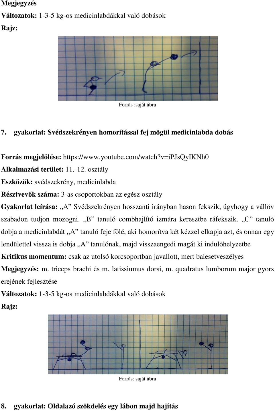 osztály Eszközök: svédszekrény, medicinlabda Résztvevők száma: 3-as csoportokban az egész osztály Gyakorlat leírása: A Svédszekrényen hosszanti irányban hason fekszik, úgyhogy a vállöv szabadon