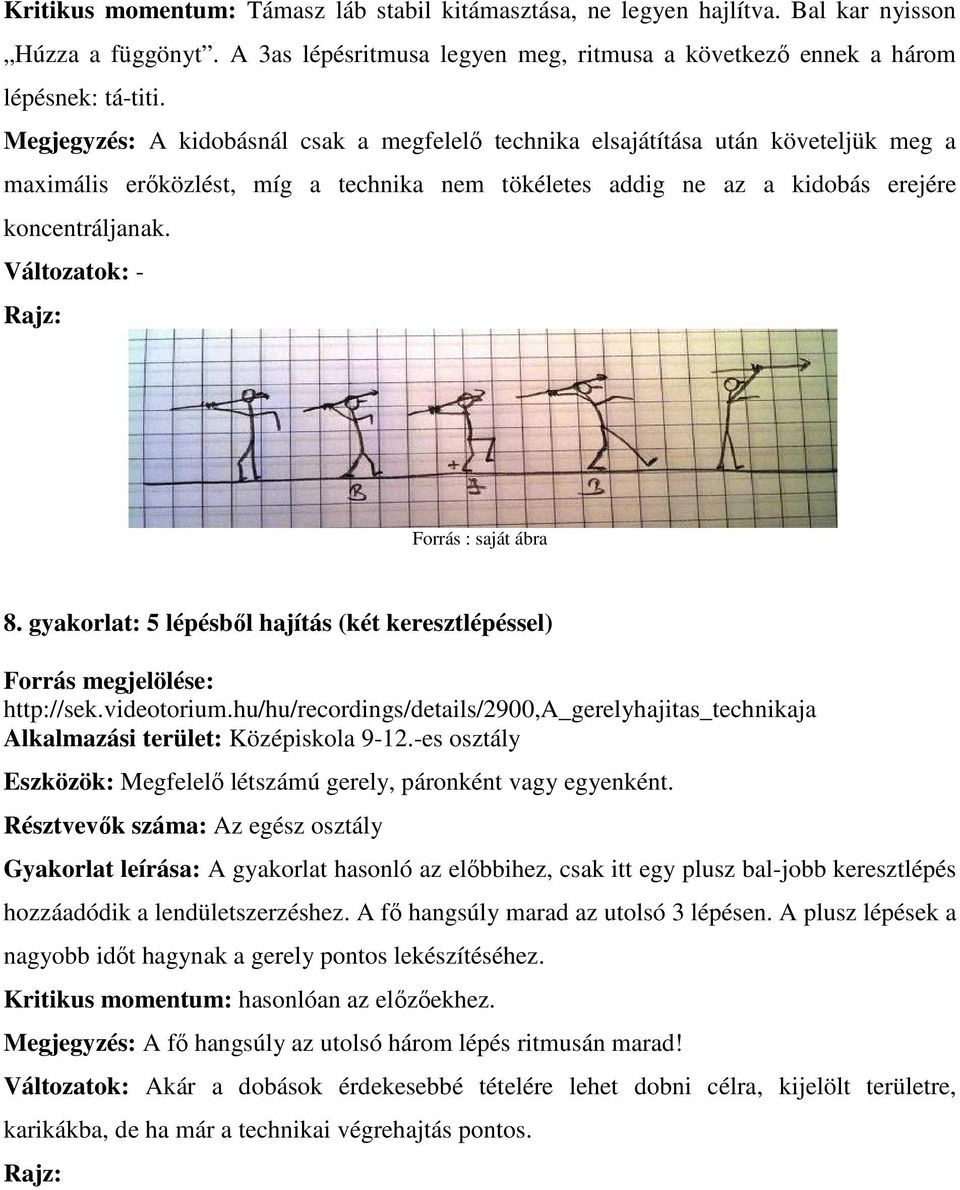 Változatok: - Forrás : saját ábra 8. gyakorlat: 5 lépésből hajítás (két keresztlépéssel) Forrás megjelölése: http://sek.videotorium.