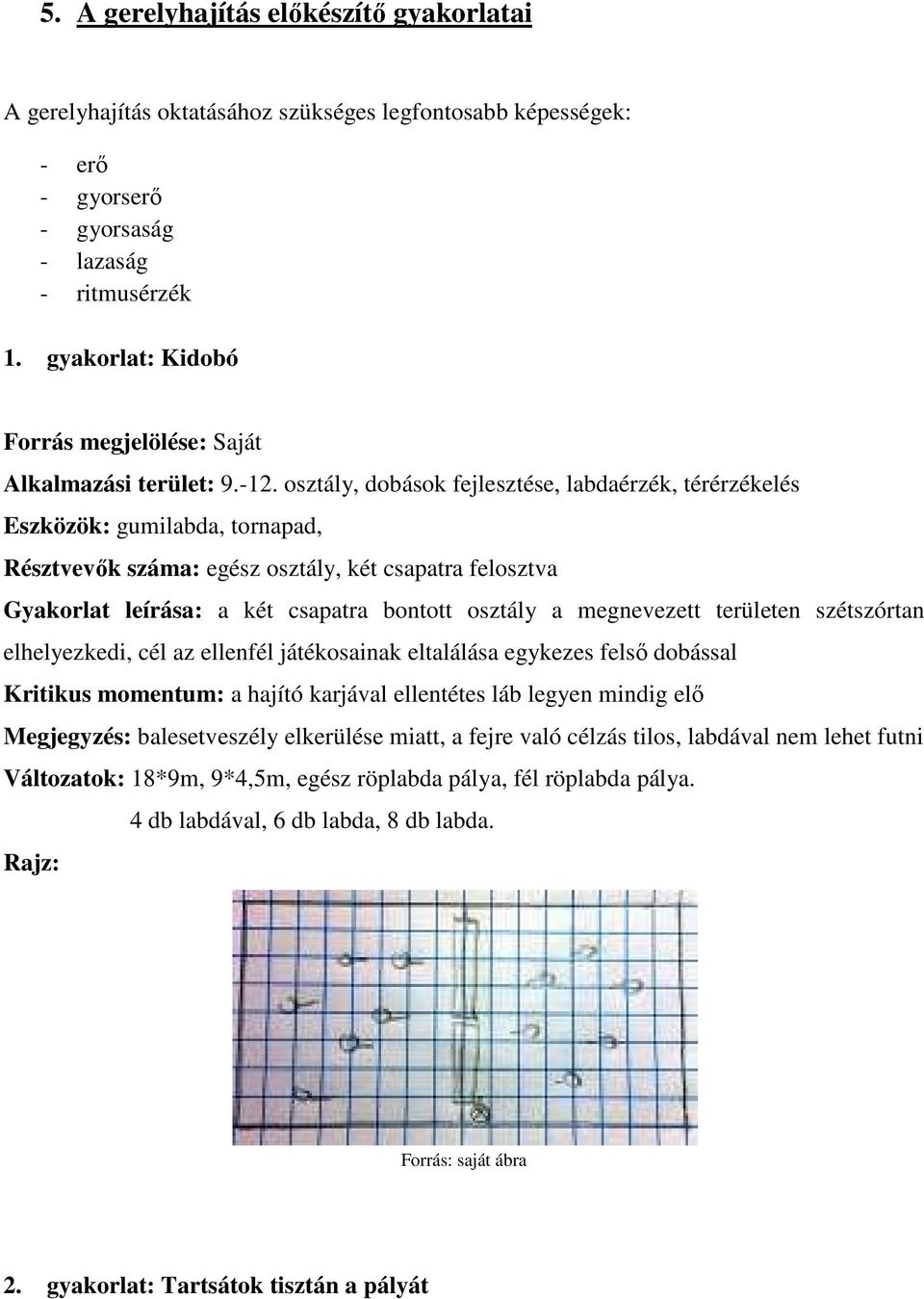 osztály, dobások fejlesztése, labdaérzék, térérzékelés Eszközök: gumilabda, tornapad, Résztvevők száma: egész osztály, két csapatra felosztva Gyakorlat leírása: a két csapatra bontott osztály a