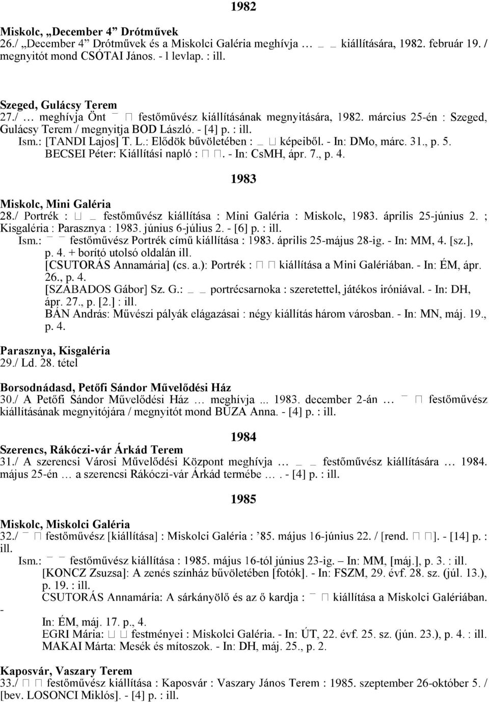 - In: MM, 4. [sz.], p. 4. + borító utolsó oldalán ill. [CSUTORÁS Annamária] (cs. a.): Port - In: ÉM, ápr. 26., p. 4. - In: DH, ápr. 27., p. [2.] : ill.