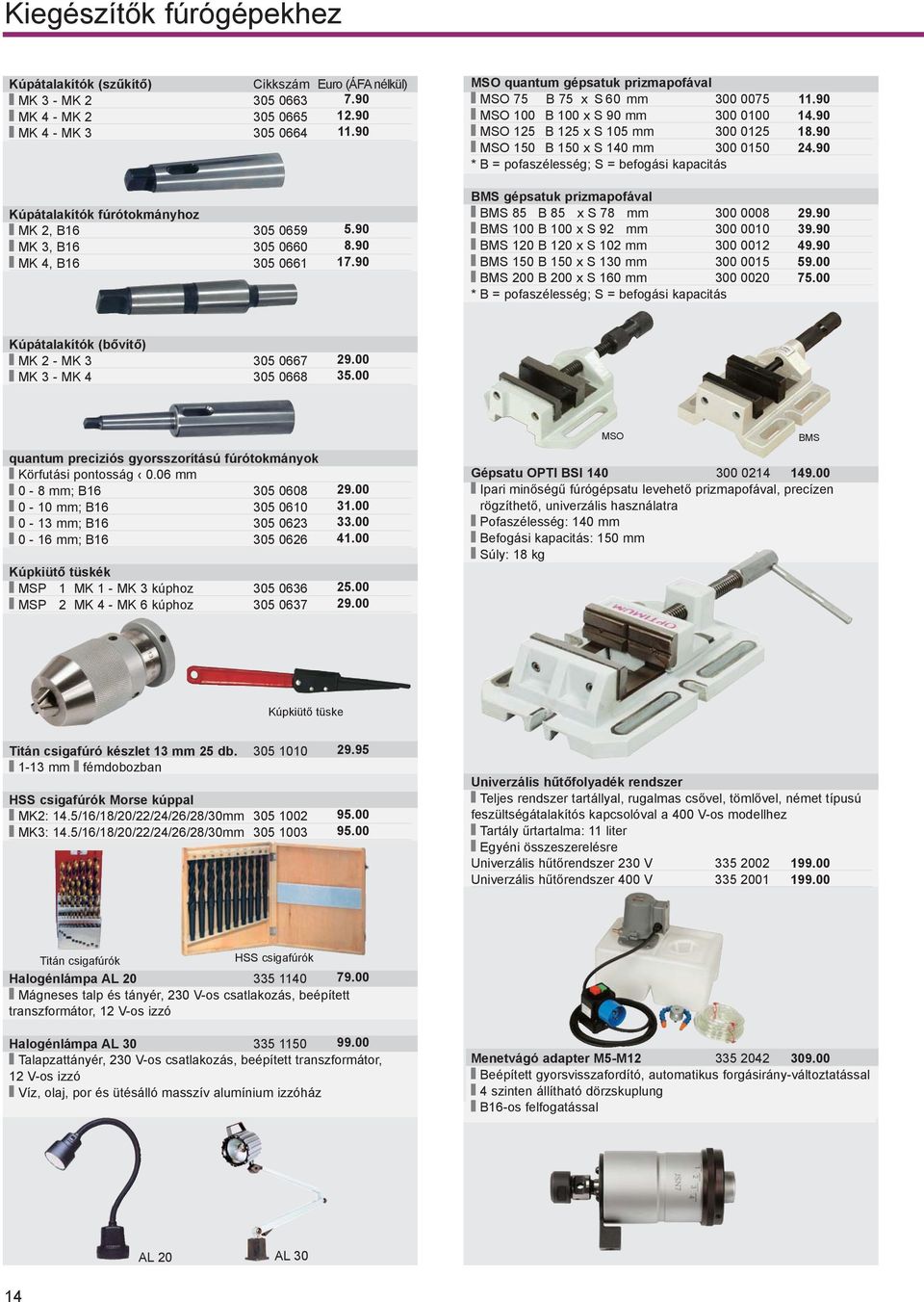 90 MSO 150 B 150 x S 140 mm 300 0150 24.90 * B = pofaszélesség; S = befogási kapacitás Kúpátalakítók fúrótokmányhoz MK 2, B16 305 0659 MK 3, B16 305 0660 MK 4, B16 305 0661 5.90 8.90 17.