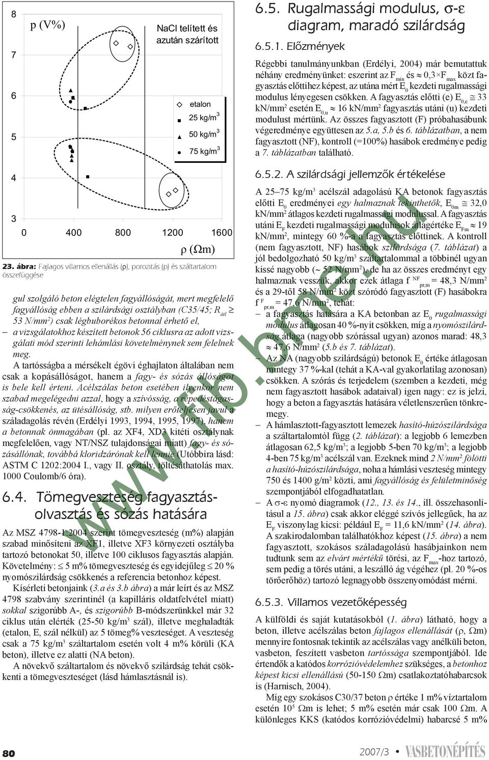 lényegesen csökken. A fagyasztás előtti (e) E 0,e 33 kn/mm 2 esetén E 0,u 16 kn/mm 2 fagyasztás utáni (u) kezdeti modulust mértünk.