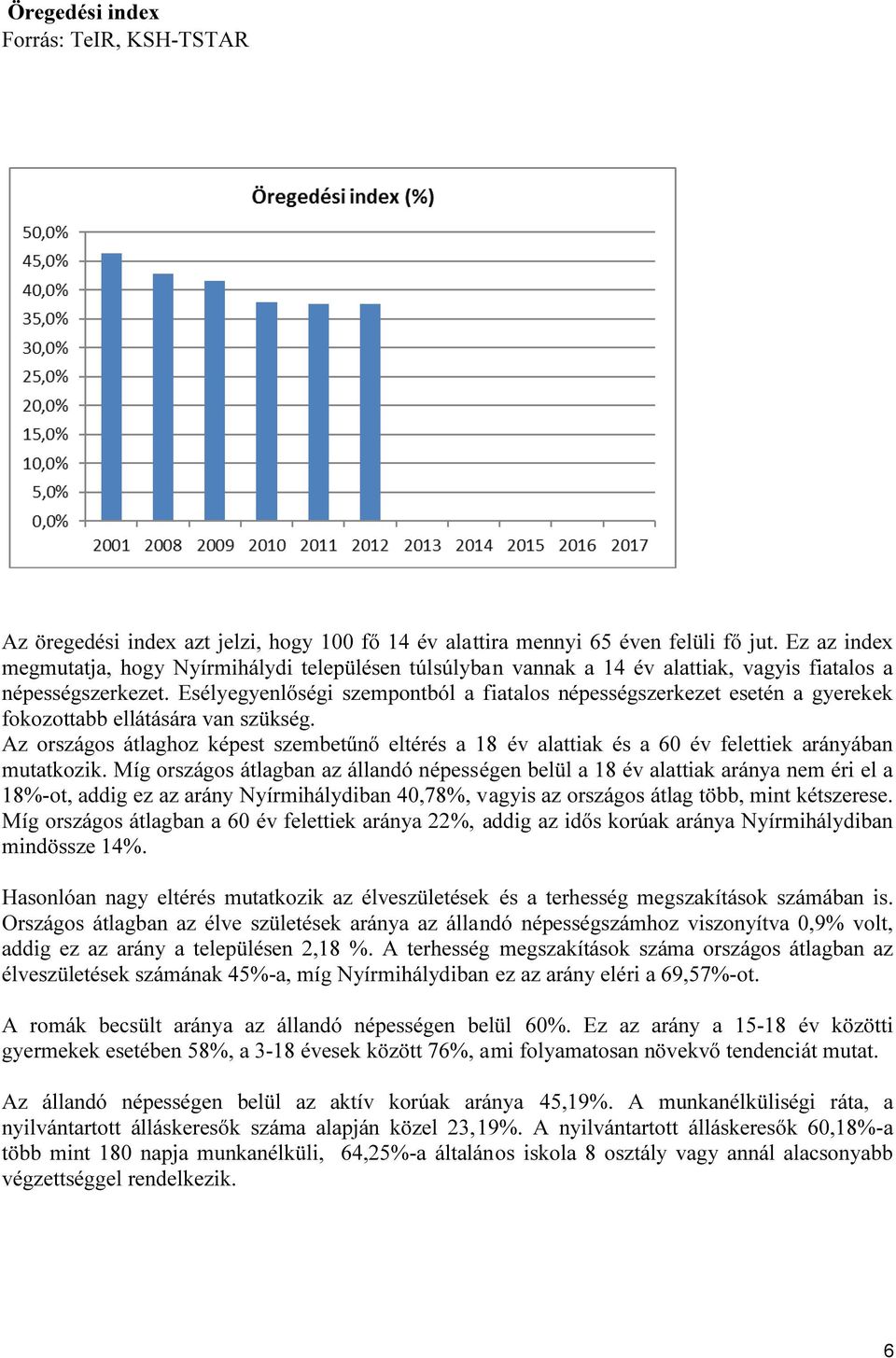 Esélyegyenlőségi szempontból a fiatalos népességszerkezet esetén a gyerekek fokozottabb ellátására van szükség.