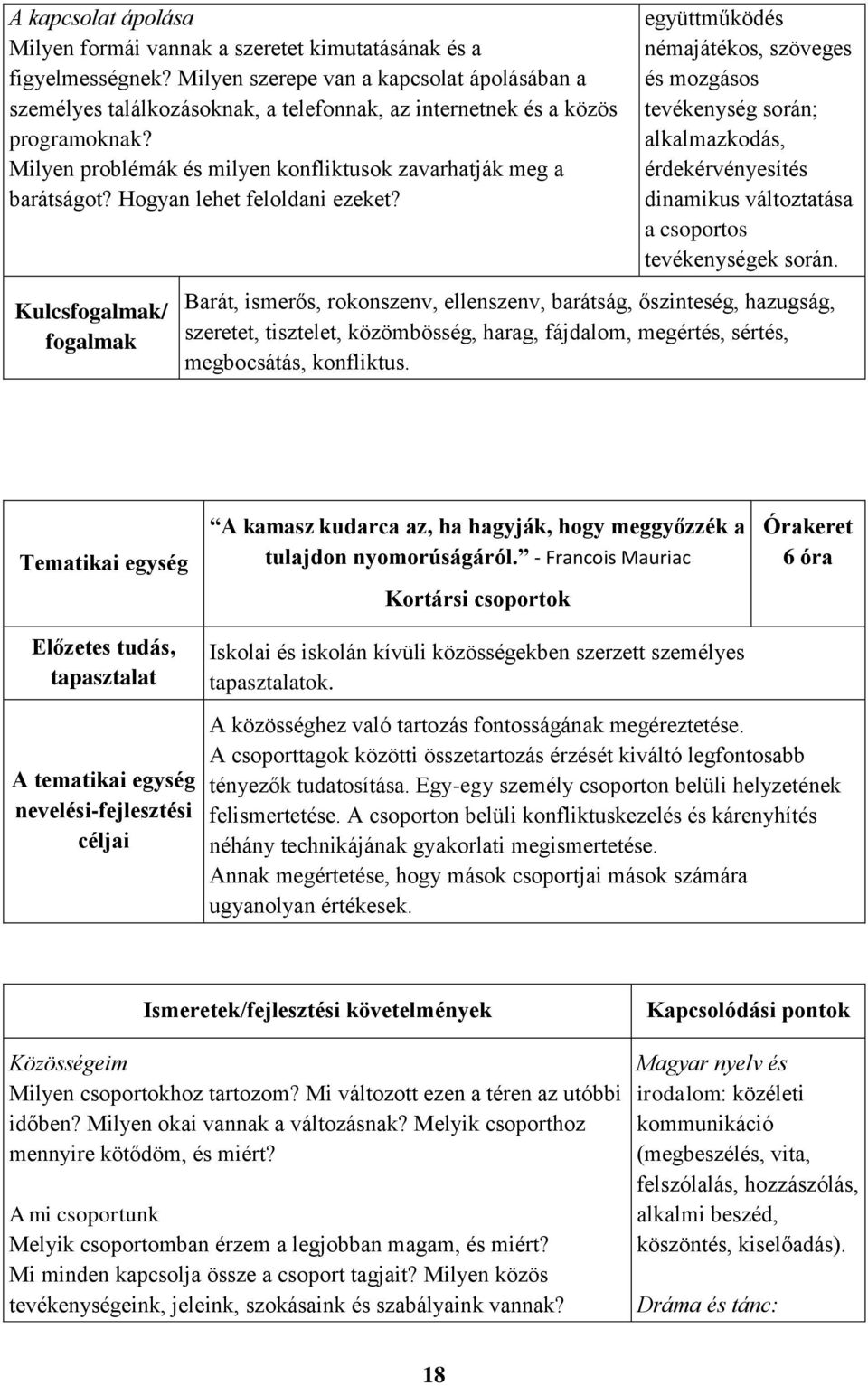 Hogyan lehet feloldani ezeket? Kulcs/ együttműködés némajátékos, szöveges és mozgásos tevékenység során; alkalmazkodás, érdekérvényesítés dinamikus változtatása a csoportos tevékenységek során.