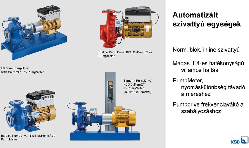 blok, inline szivattyú Magas IE4-es hatékonyságú villamos hajtás PumpMeter, nyomáskülönbség