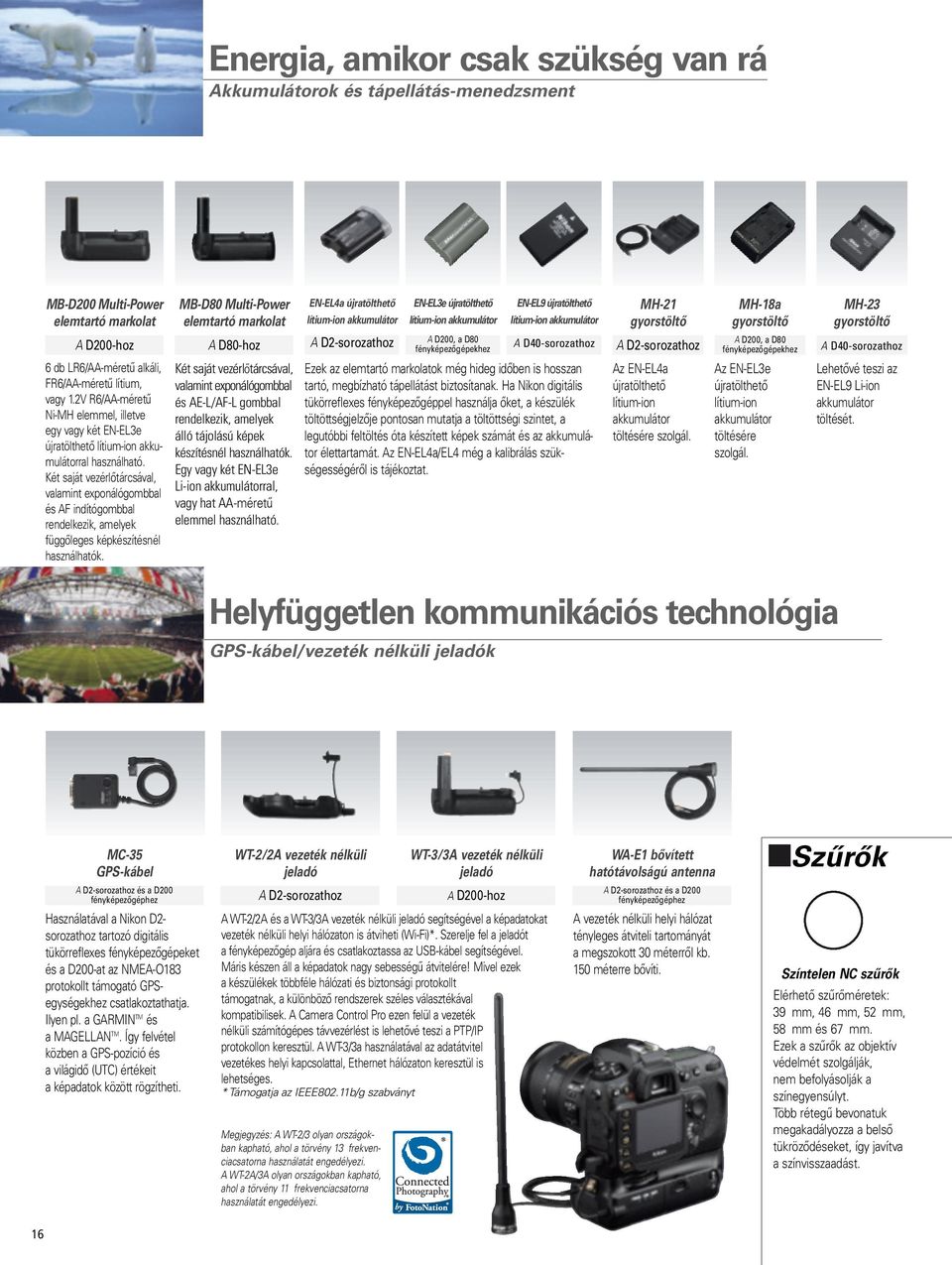 fényképezőgépekhez A D40-sorozathoz A D2-sorozathoz A D200, a D80 fényképezőgépekhez A D40-sorozathoz 6 db LR6/AA-méretű alkáli, FR6/AA-méretű lítium, vagy 1.