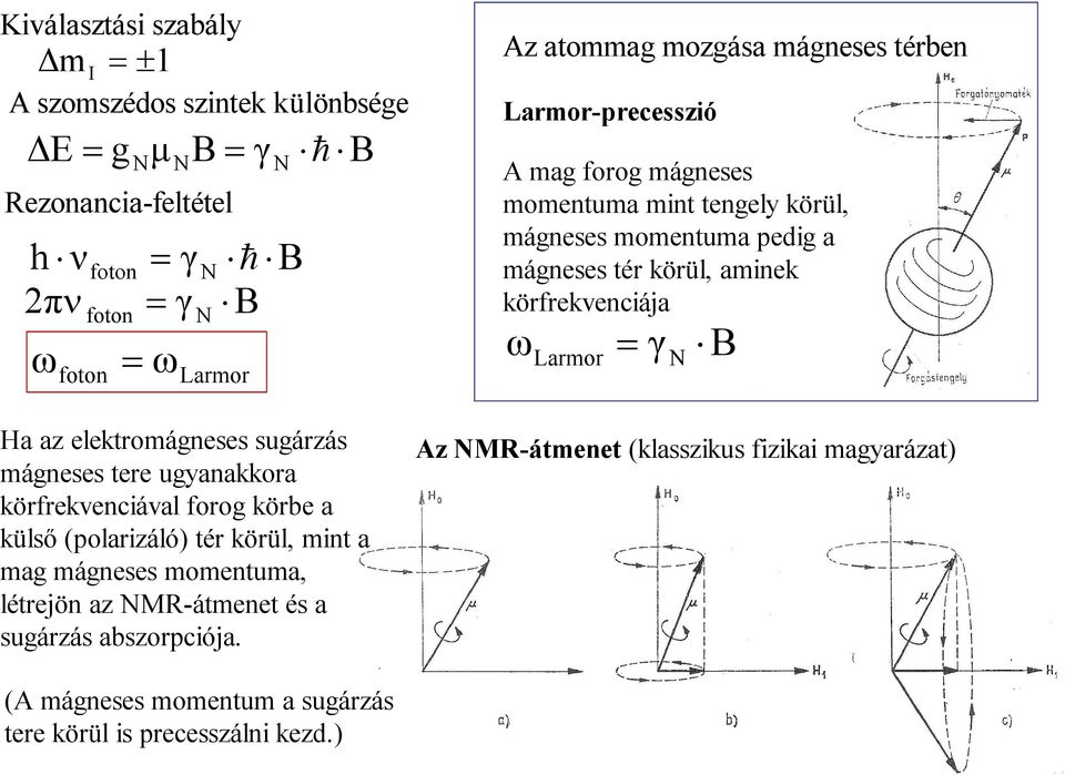 NMR-átmenet és a sugárzás abszorpciója. (A mágneses momentum a sugárzás tere körül is precesszálni kezd.