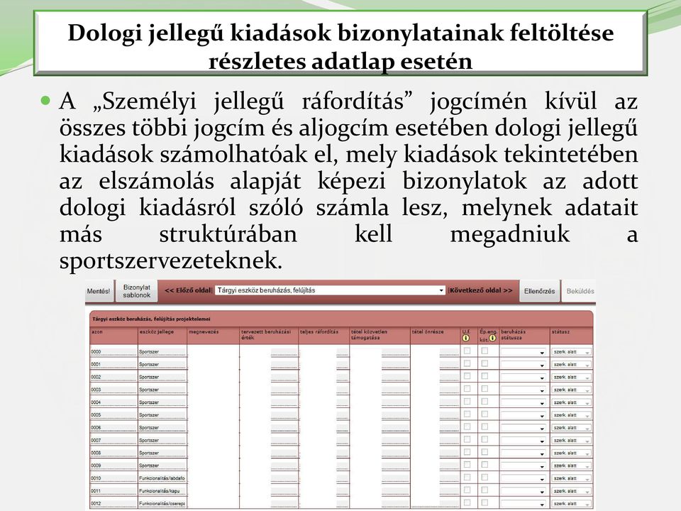 számolhatóak el, mely kiadások tekintetében az elszámolás alapját képezi bizonylatok az adott