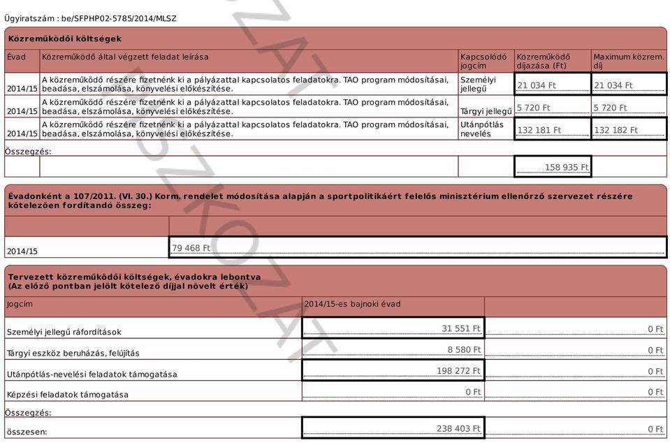 TAO program módosításai, beadása, elszámolása, könyvelési előkészítése.