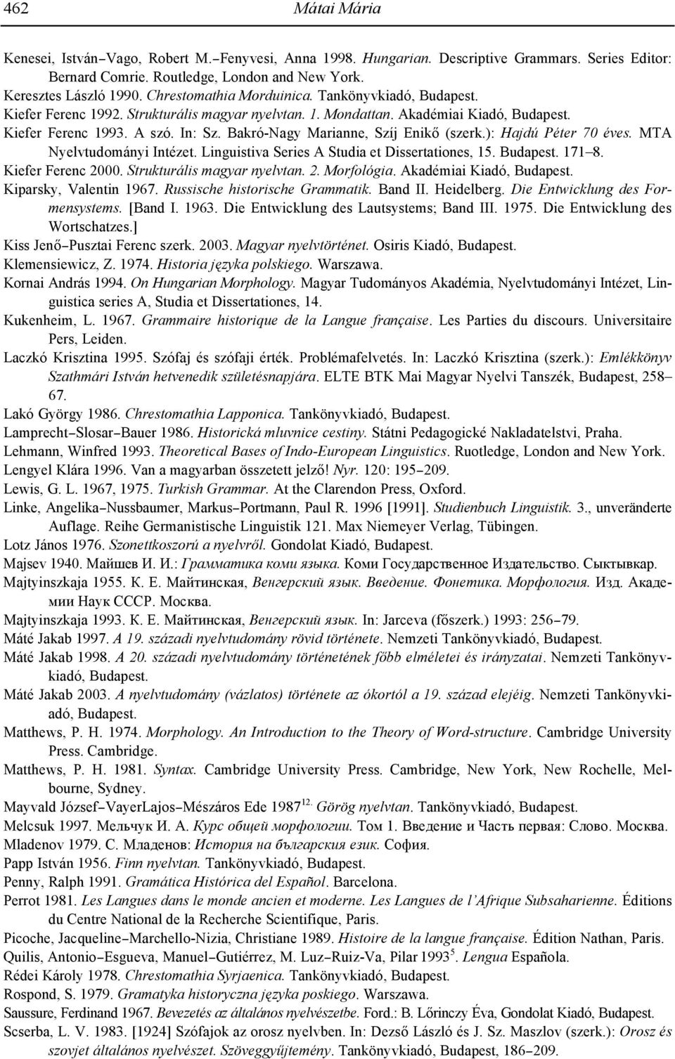 Bakró-Nagy Marianne, Szíj Enik+ (szerk.): Hajdú Péter 70 éves. MTA Nyelvtudományi Intézet. Linguistiva Series A Studia et Dissertationes, 15. Budapest. 171 8. Kiefer Ferenc 2000.