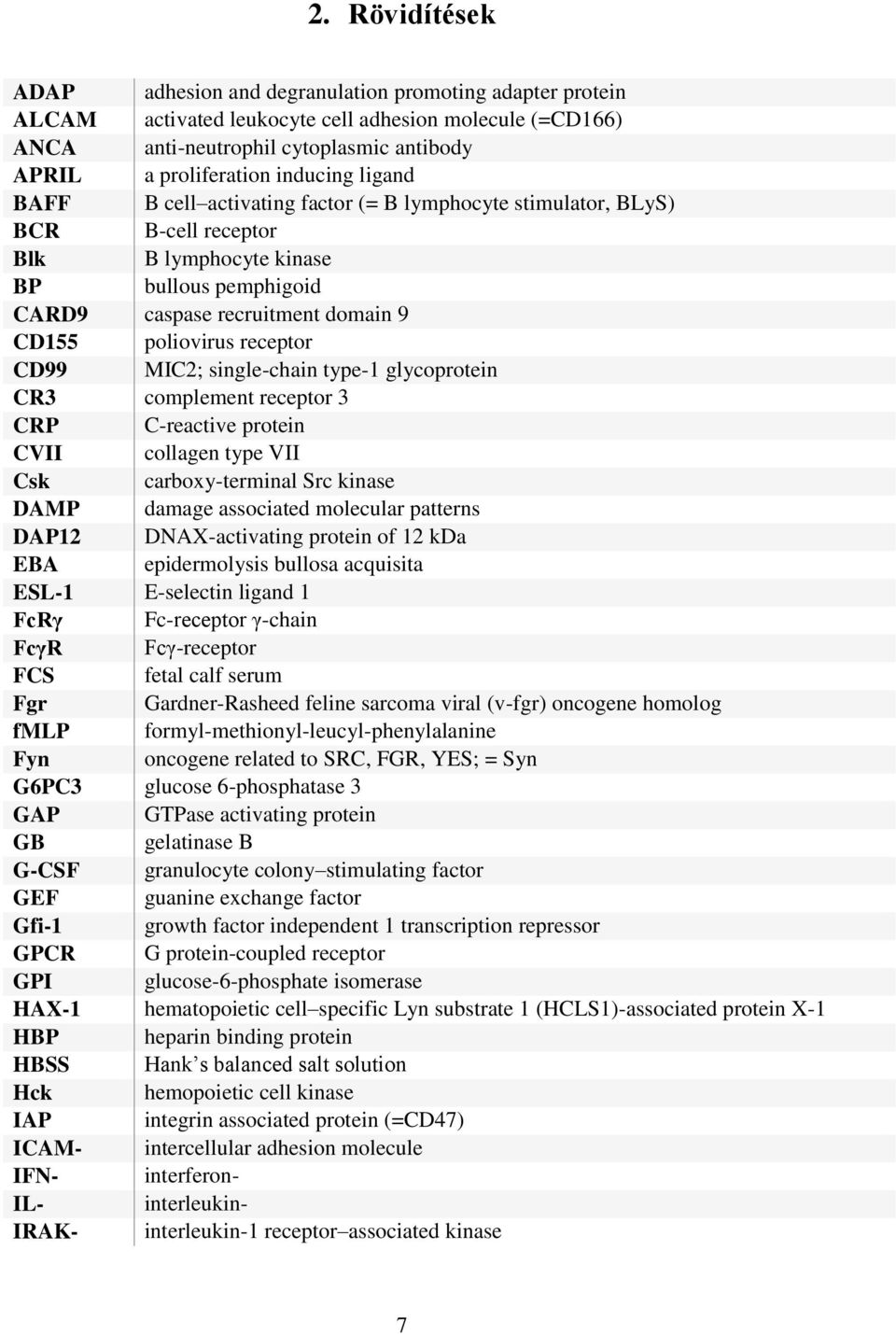 receptor CD99 MIC2; single-chain type-1 glycoprotein CR3 complement receptor 3 CRP C-reactive protein CVII collagen type VII Csk carboxy-terminal Src kinase DAMP damage associated molecular patterns