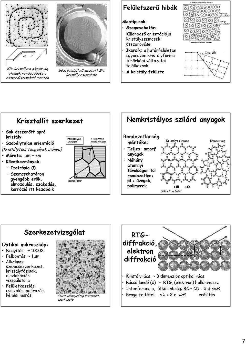 orientáció (kristálytani tengelyek iránya) Mérete: µm cm Következmények: Izotrópia (!