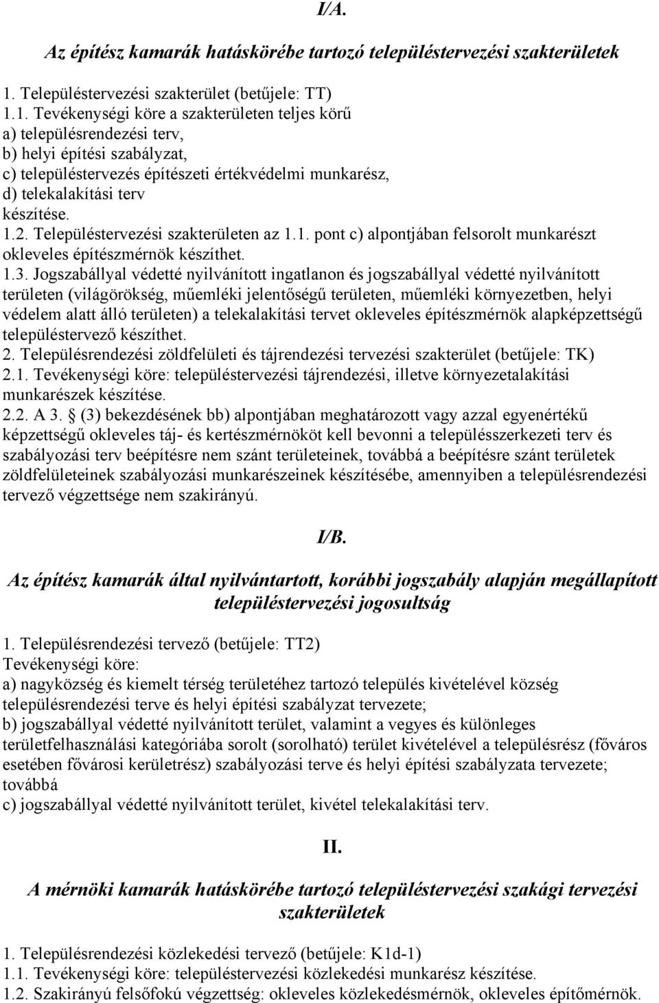 1. Tevékenységi köre a szakterületen teljes körű a) településrendezési terv, b) helyi építési szabályzat, c) településtervezés építészeti értékvédelmi munkarész, d) telekalakítási terv készítése. 1.2.