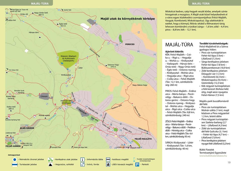 Úgy alakították ki ezeket, hogy a könnyű, félórás sétától a félmaratoni távig lehessen kombinálni a túrákat (sárga 1,6 km; zöld 4,4 km; piros 8,8 km; kék 12,1 km).