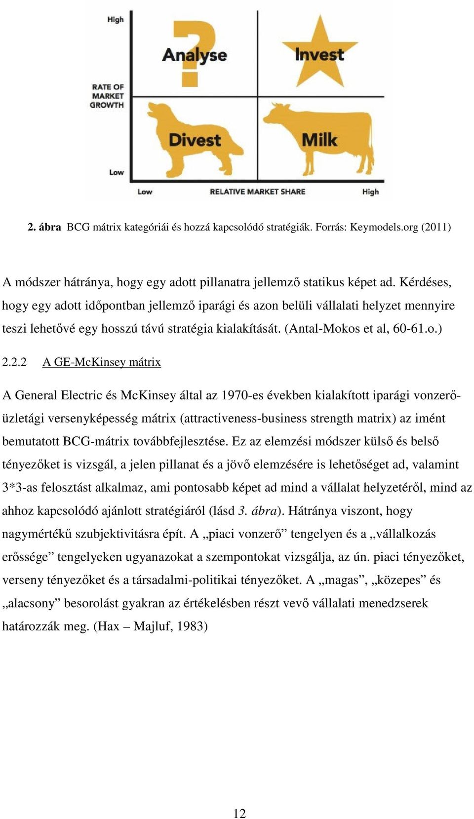 2.2 A GE-McKinsey mátrix A General Electric és McKinsey által az 1970-es években kialakított iparági vonzerüzletági versenyképesség mátrix (attractiveness-business strength matrix) az imént