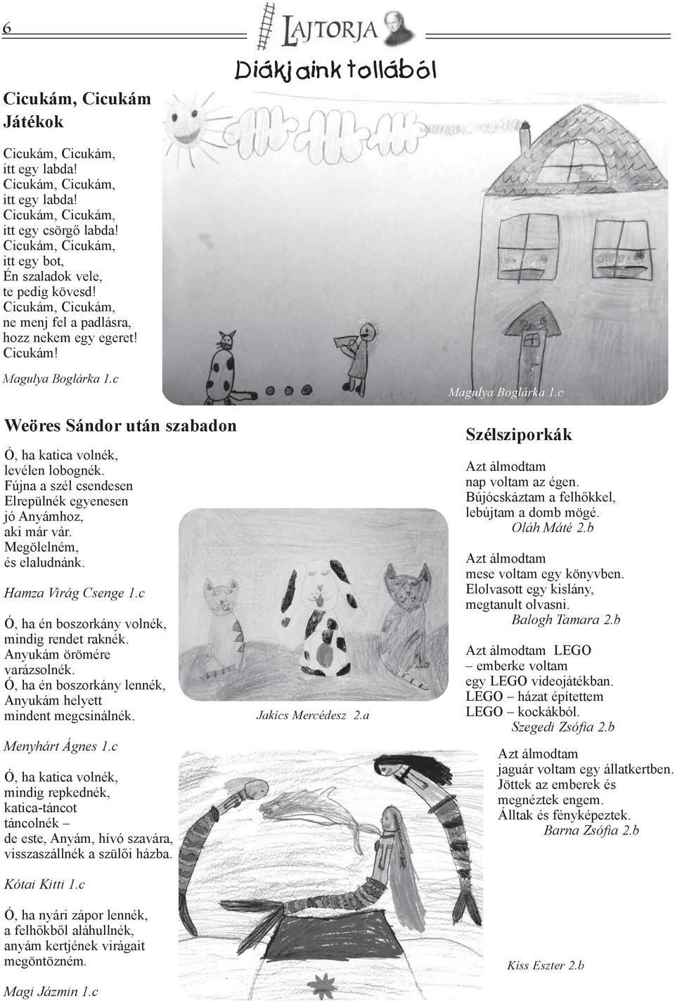 c Weöres Sándor után szabadon Ó, ha katica volnék, levélen lobognék. Fújna a szél csendesen Elrepülnék egyenesen jó Anyámhoz, aki már vár. Megölelném, és elaludnánk. Hamza Virág Csenge 1.