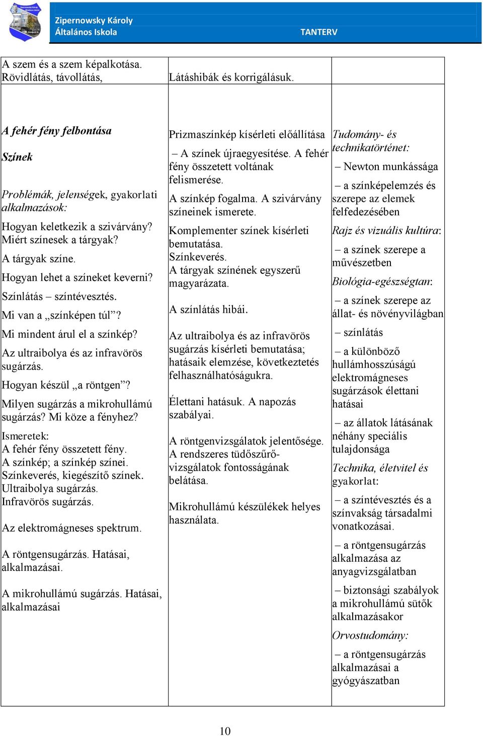 Milyen sugárzás a mikrohullámú sugárzás? Mi köze a fényhez? A fehér fény összetett fény. A színkép; a színkép színei. Színkeverés, kiegészítő színek. Ultraibolya sugárzás. Infravörös sugárzás.