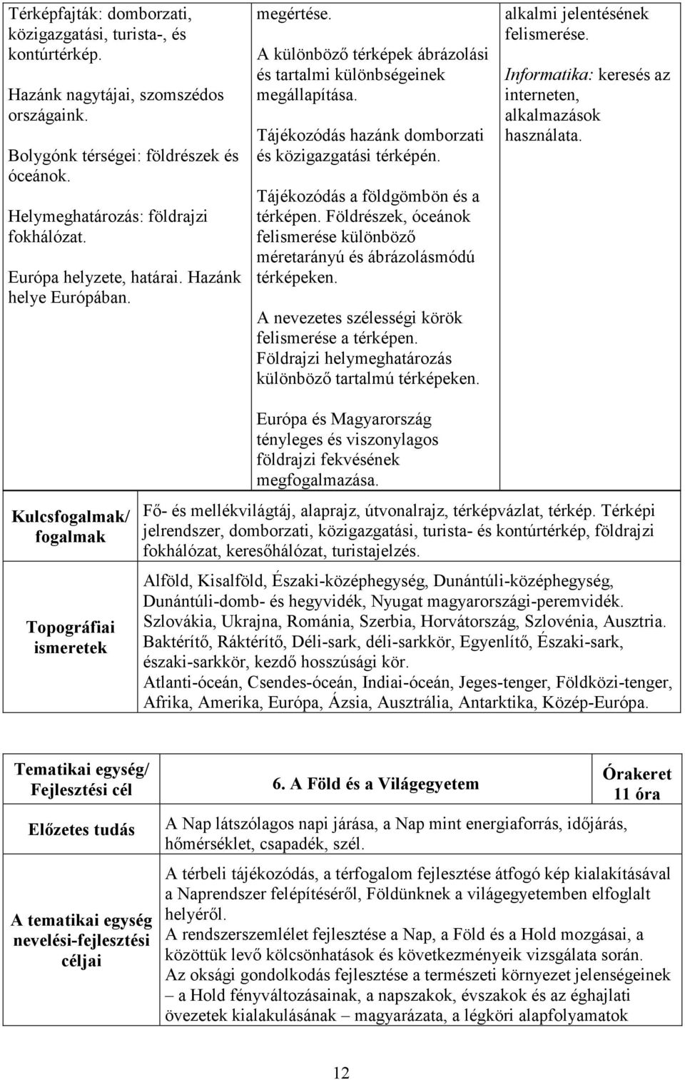 Tájékozódás a földgömbön és a térképen. Földrészek, óceánok felismerése különbözı méretarányú és ábrázolásmódú térképeken. A nevezetes szélességi körök felismerése a térképen.