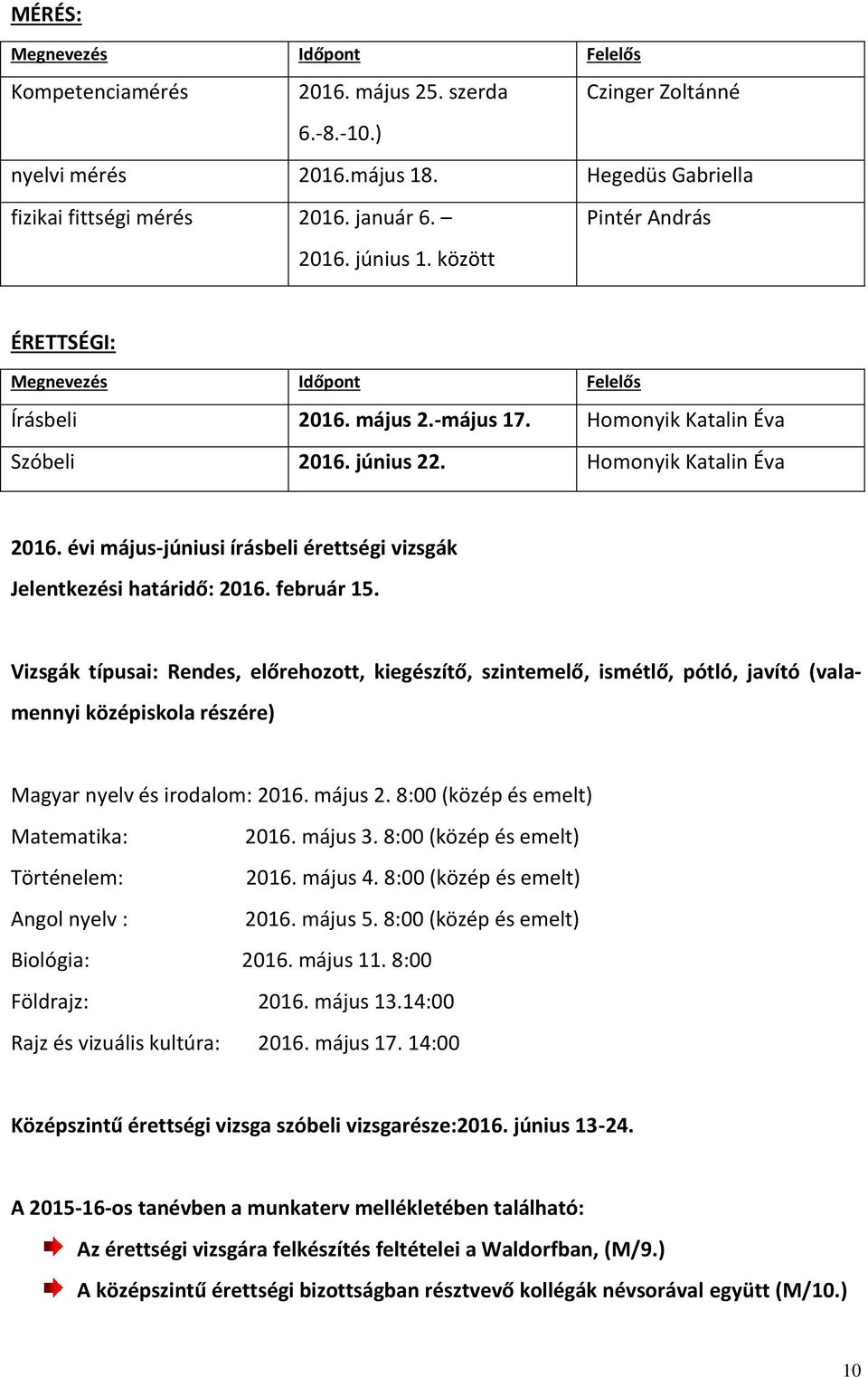 évi május-júniusi írásbeli érettségi vizsgák Jelentkezési határidő: 2016. február 15.