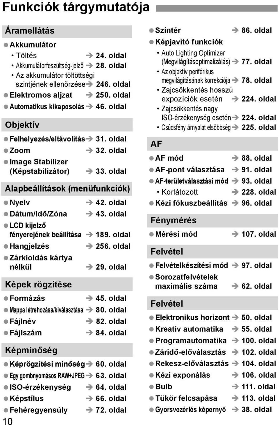 oldal Alapbeállítások (menüfunkciók) Nyelv Dátum/Idő/Zóna 42. oldal 43. oldal LCD kijelző fényerejének beállítása 189. oldal Hangjelzés Zárkioldás kártya nélkül Képek rögzítése Formázás 256. oldal 29.