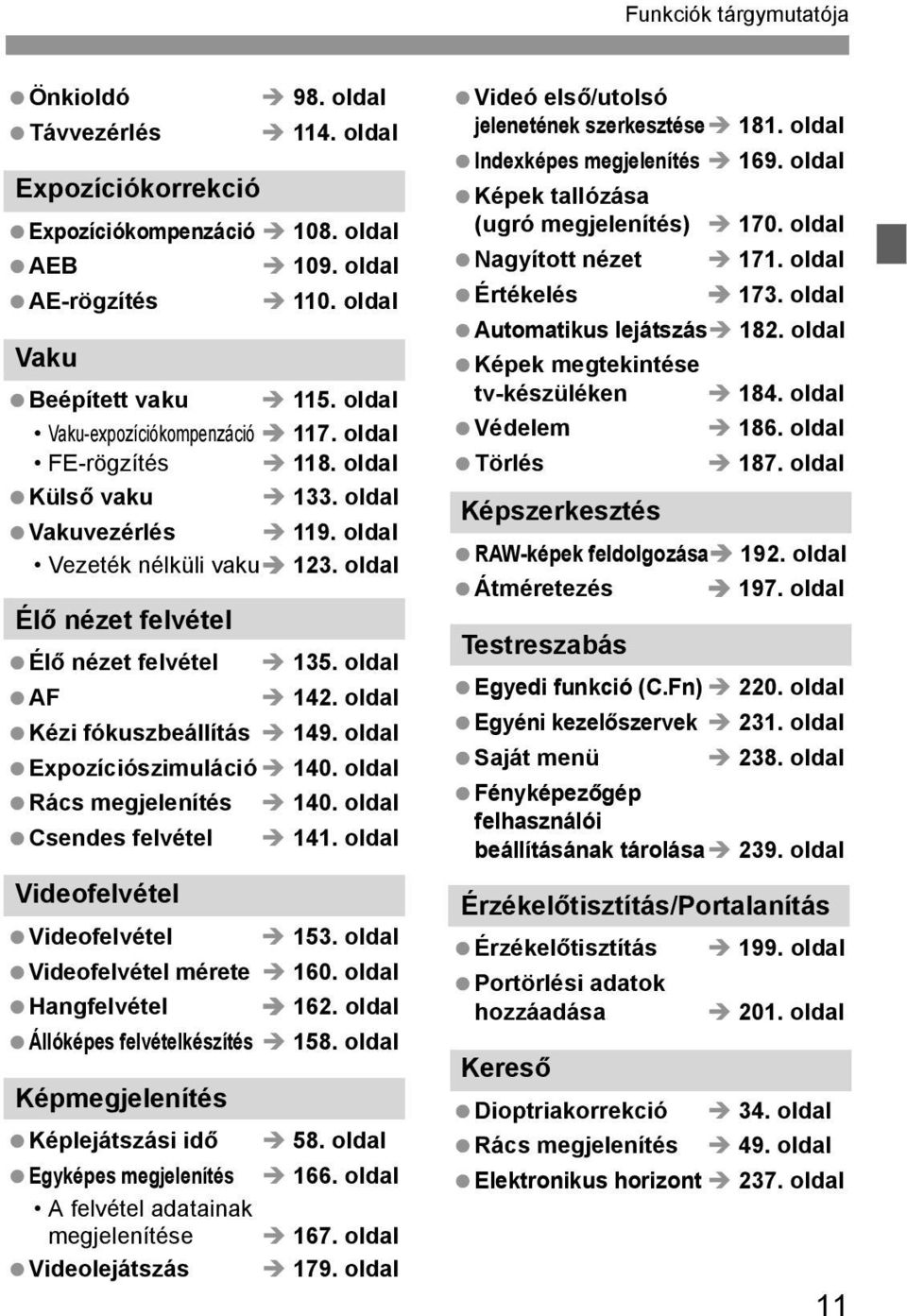 oldal Kézi fókuszbeállítás 149. oldal Expozíciószimuláció 140. oldal Rács megjelenítés Csendes felvétel Videofelvétel Videofelvétel 140. oldal 141. oldal 153. oldal Videofelvétel mérete 160.