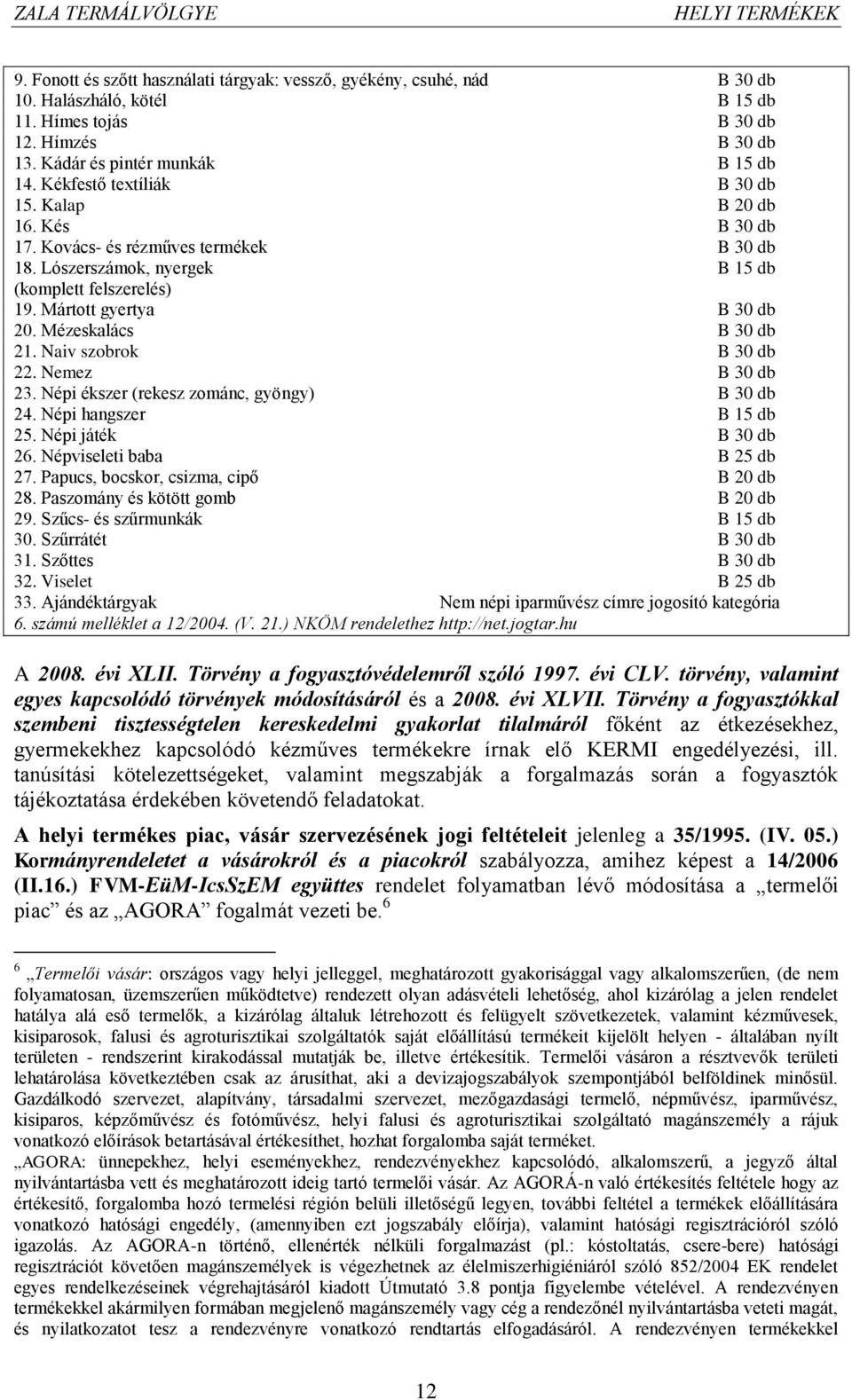 Mézeskalács B 30 db 21. Naiv szobrok B 30 db 22. Nemez B 30 db 23. Népi ékszer (rekesz zománc, gyöngy) B 30 db 24. Népi hangszer B 15 db 25. Népi játék B 30 db 26. Népviseleti baba B 25 db 27.