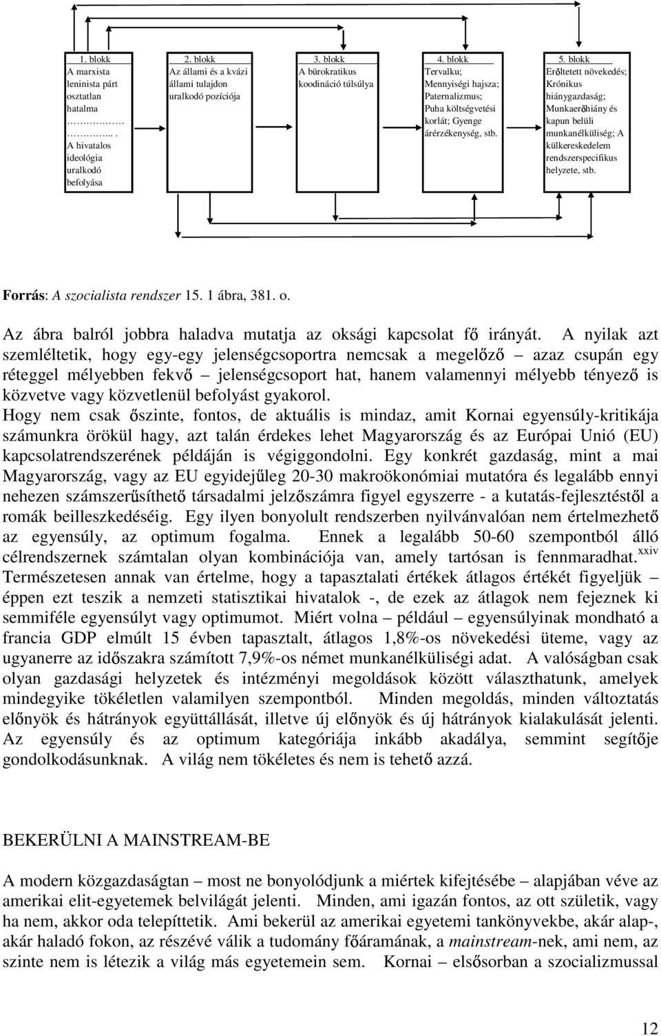 blokk Er ltetett növekedés; Krónikus hiánygazdaság; Munkaer hiány és kapun belüli munkanélküliség; A külkereskedelem rendszerspecifikus helyzete, stb. Forrás: A szocialista rendszer 15. 1 ábra, 381.