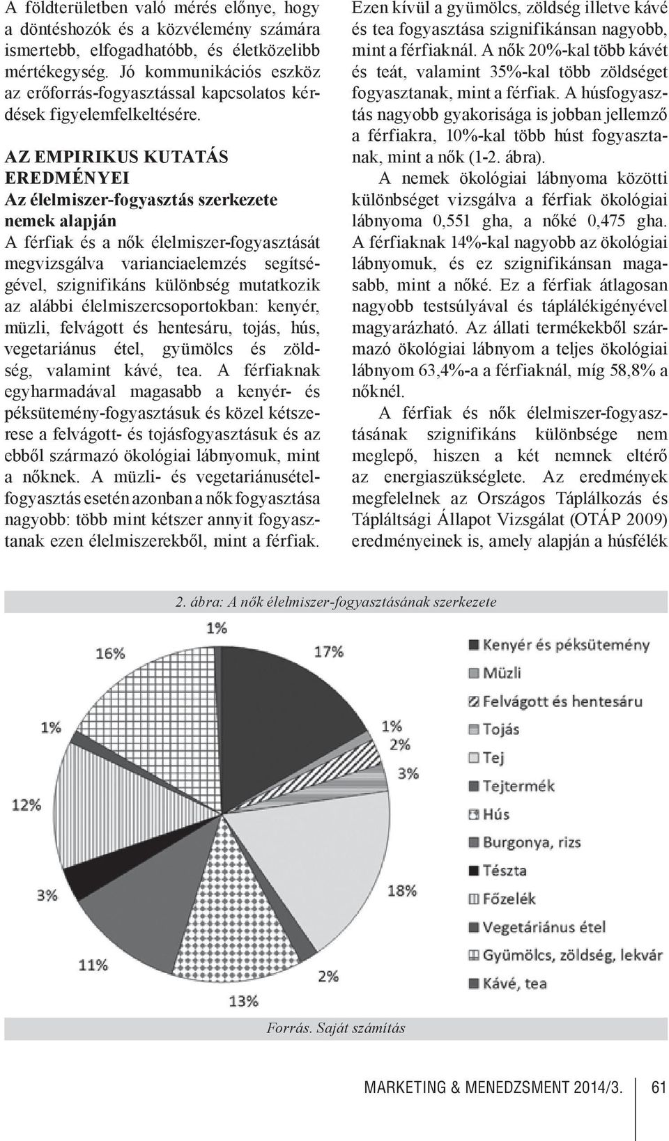 Az Empirikus kutatás ErEdményEi Az élelmiszer-fogyasztás szerkezete nemek alapján A férfiak és a nők élelmiszer-fogyasztását megvizsgálva varianciaelemzés segítségével, szignifikáns különbség