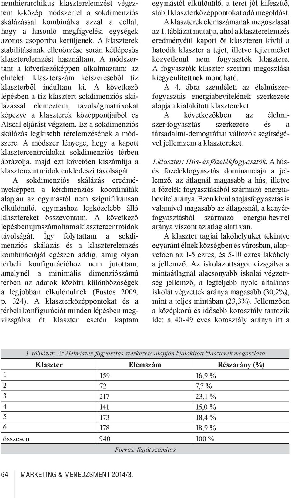 A következő lépésben a tíz klasztert sokdimenziós skálázással elemeztem, távolságmátrixokat képezve a klaszterek középpontjaiból és Alscal eljárást végztem.