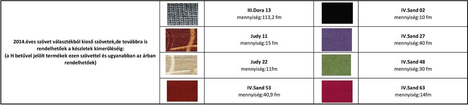 készletek kimerűléséig: Judy 11 mennyiség:15 fm Judy 22 mennyiség:11fm IV.