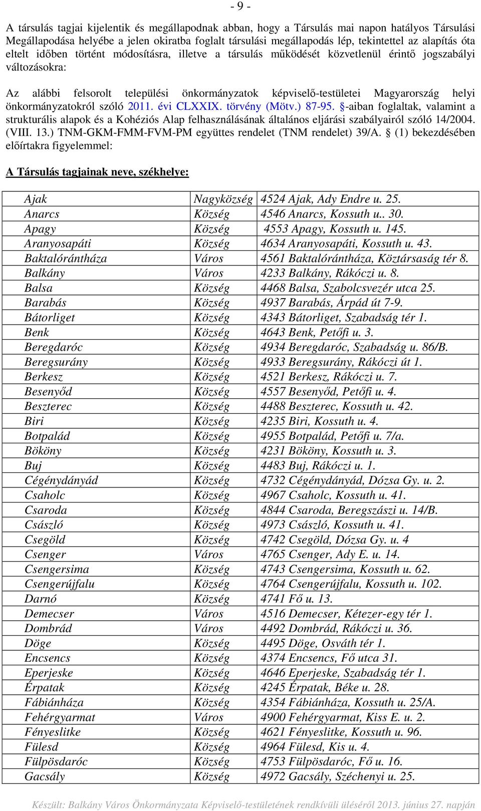 Magyarország helyi önkormányzatokról szóló 2011. évi CLXXIX. törvény (Mötv.) 87-95.