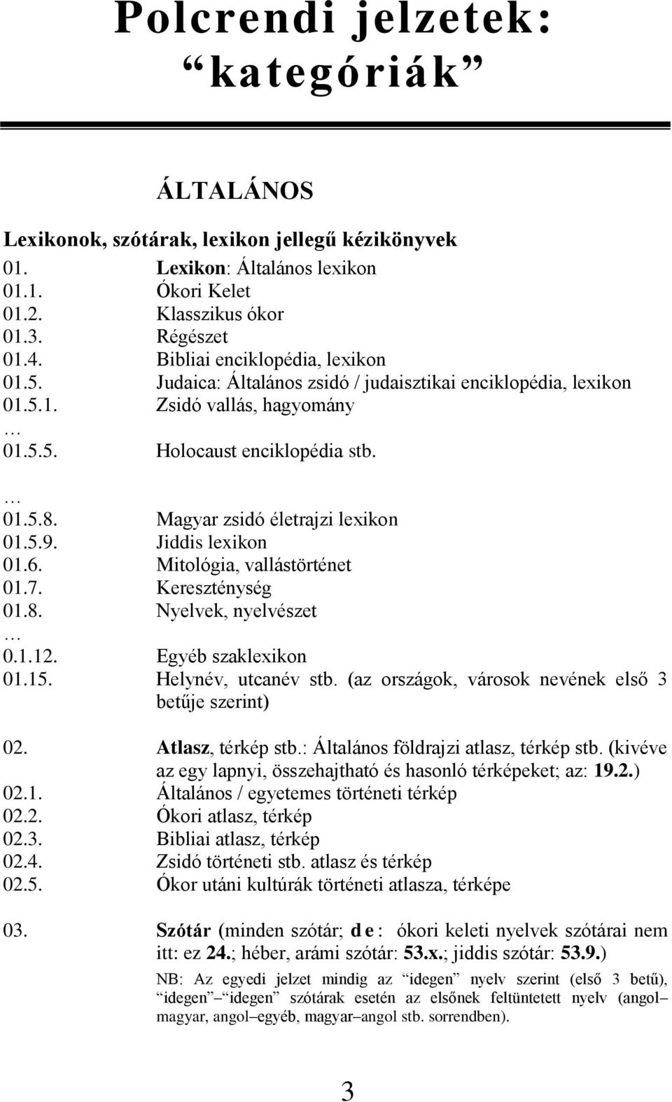 Magyar zsidó életrajzi lexikon 01.5.9. Jiddis lexikon 01.6. Mitológia, vallástörténet 01.7. Kereszténység 01.8. Nyelvek, nyelvészet 0.1.12. Egyéb szaklexikon 01.15. Helynév, utcanév stb.