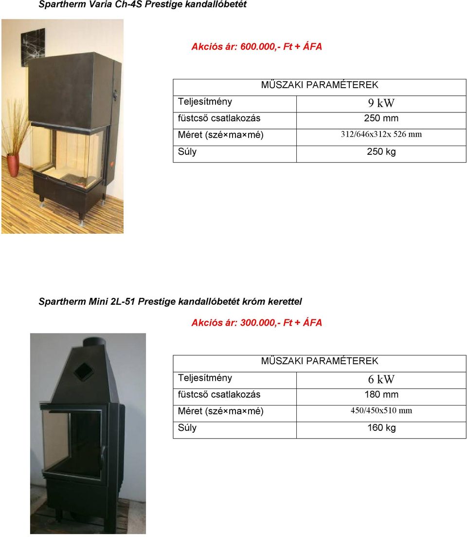 Spartherm Mini 2L-51 Prestige kandallóbetét króm kerettel