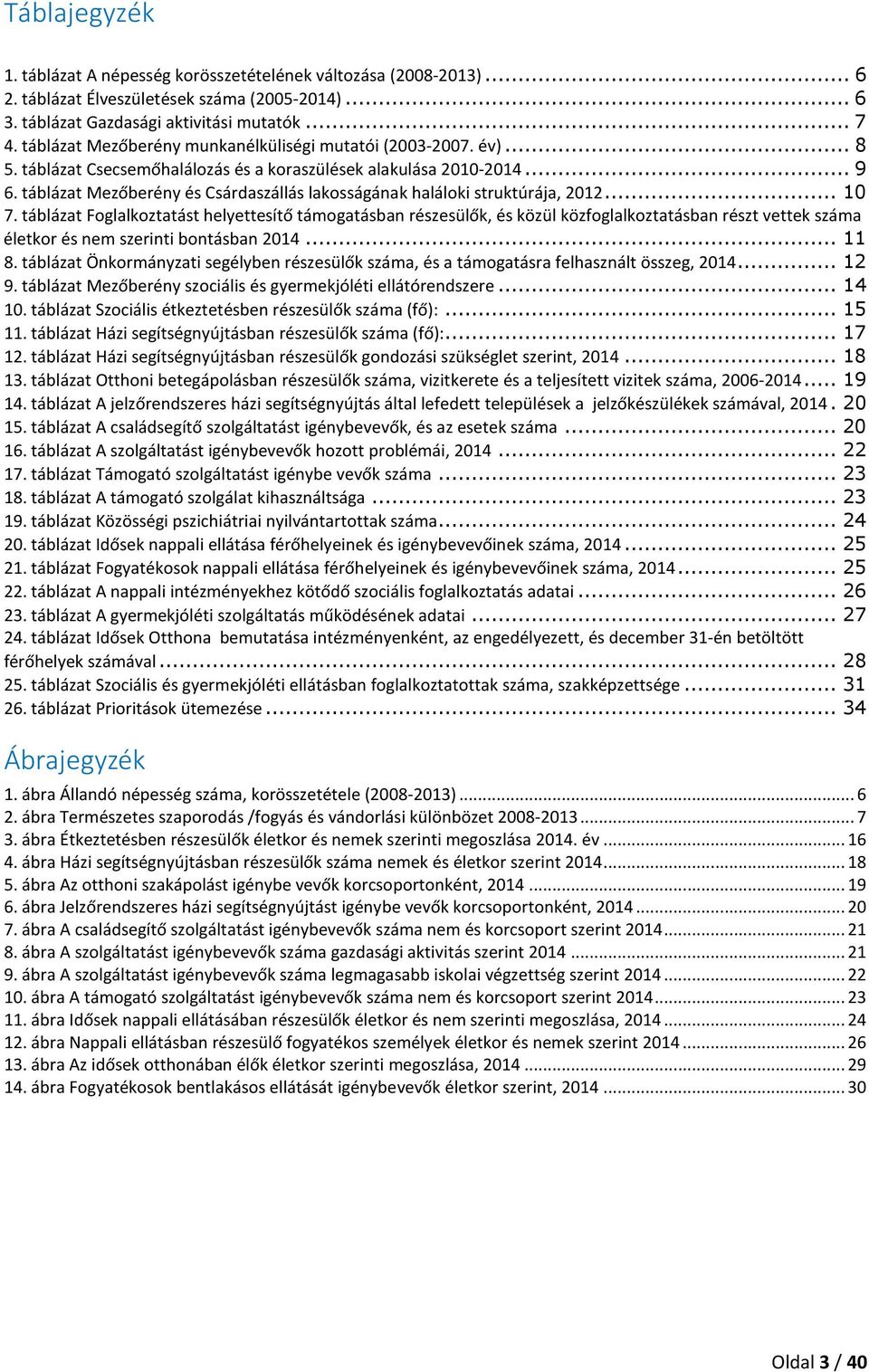 táblázat Mezőberény és Csárdaszállás lakosságának haláloki struktúrája, 2012... 10 7.