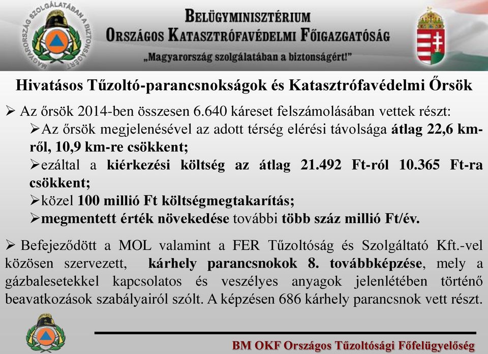 492 Ft-ról 10.365 Ft-ra csökkent; közel 100 millió Ft költségmegtakarítás; megmentett érték növekedése további több száz millió Ft/év.