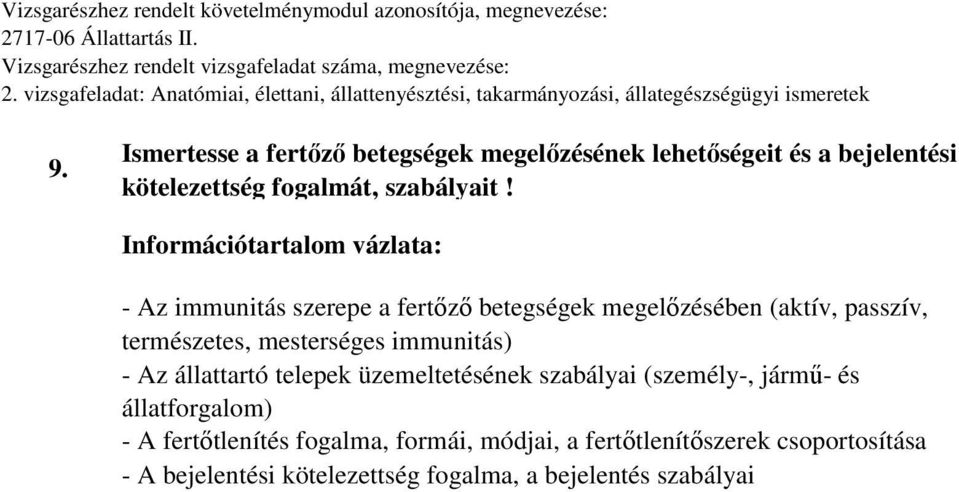 mesterséges immunitás) - Az állattartó telepek üzemeltetésének szabályai (személy-, jármű- és állatforgalom) - A