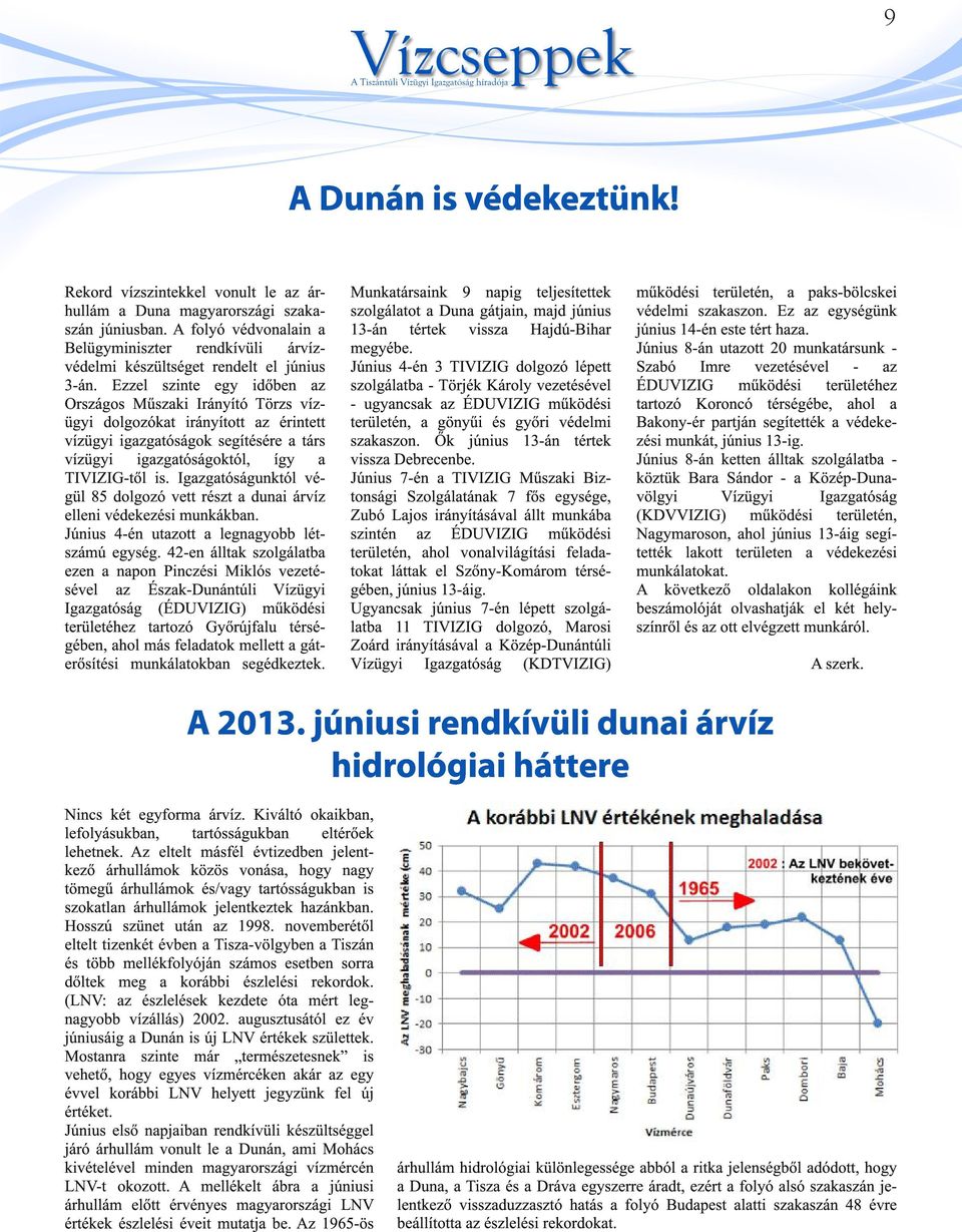 Ezzel szinte egy időben az Országos Műszaki Irányító Törzs vízügyi dolgozókat irányított az érintett vízügyi igazgatóságok segítésére a társ vízügyi igazgatóságoktól, így a TIVIZIG-től is.