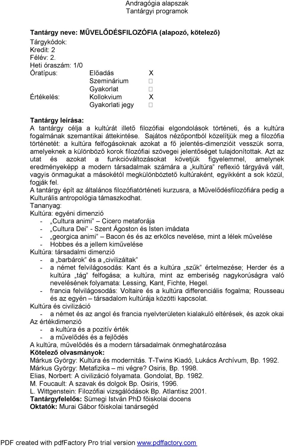 Sajátos nézőpontból közelítjük meg a filozófia történetét: a kultúra felfogásoknak azokat a fő jelentés-dimenzióit vesszük sorra, amelyeknek a különböző korok filozófiai szövegei jelentőséget