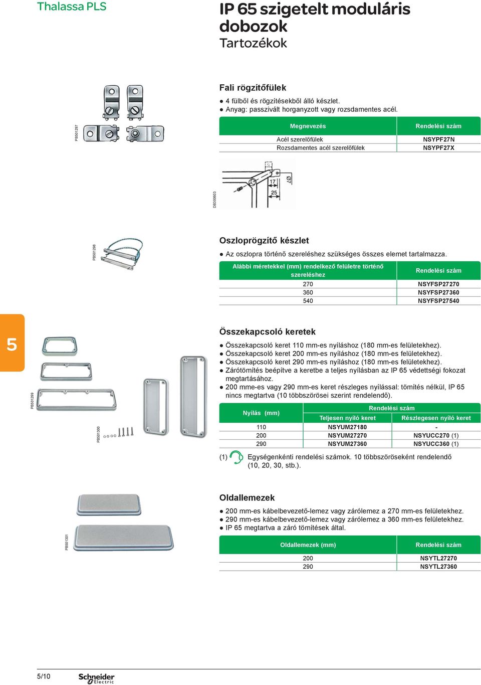 Alábbi méretekkel (mm) rendelkező felületre történő szereléshez 270 NSYFSP27270 360 NSYFSP27360 40 NSYFSP2740 PB01299 PB01300 Összekapcsoló keretek Összekapcsoló keret 110 mm-es nyíláshoz (180 mm-es