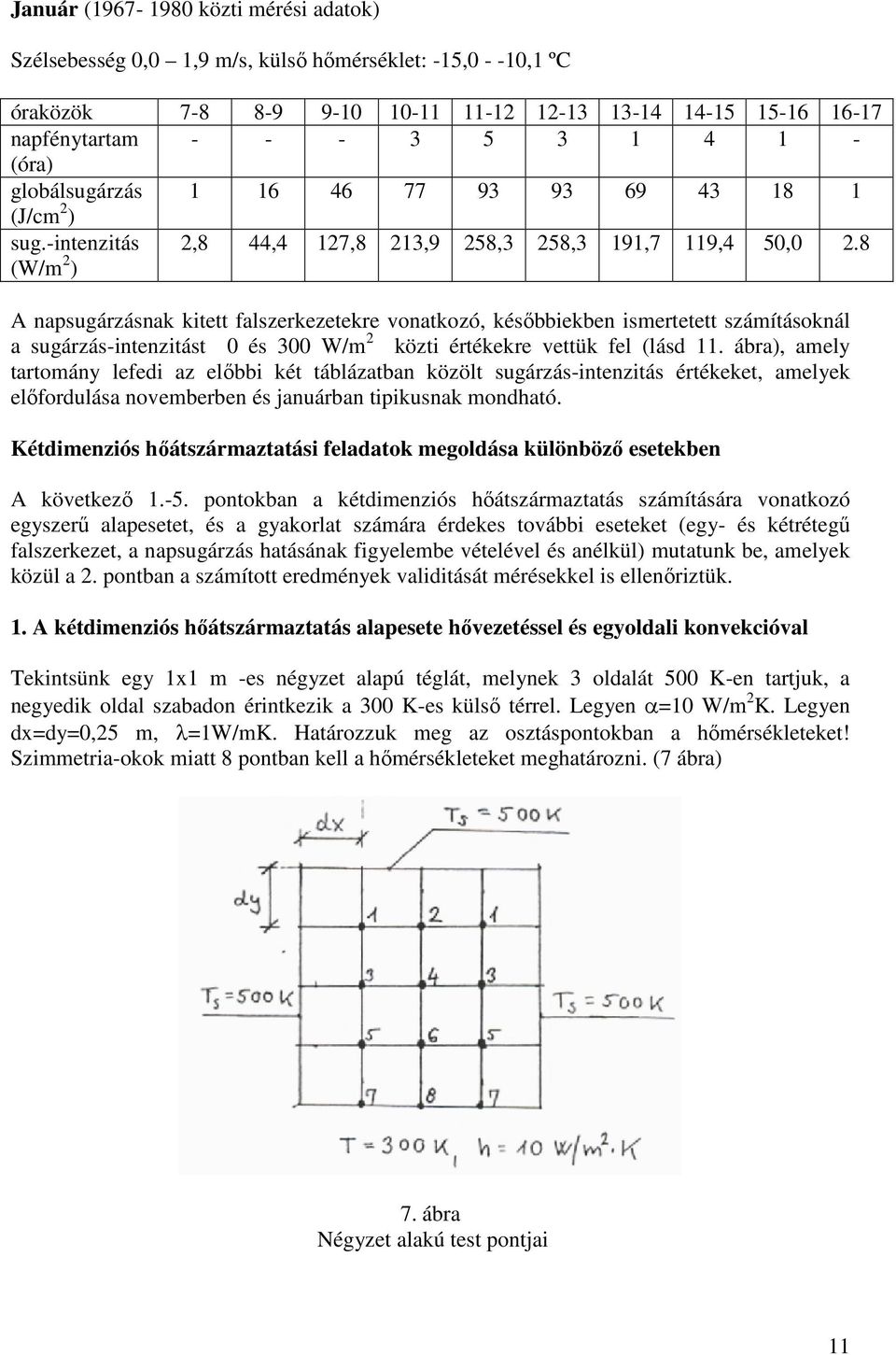 8 A apsugárzásak kitett falszerkezetekre voatkozó, későbbiekbe ismertetett számításokál a sugárzás-itezitást 0 és 300 W/m közti értékekre vettük fel (lásd 11.