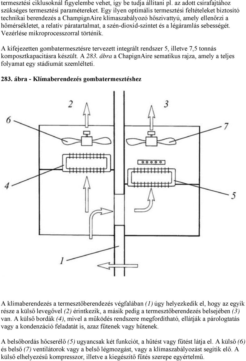 és a légáramlás sebességét. Vezérlése mikroprocesszorral történik. A kifejezetten gombatermesztésre tervezett integrált rendszer 5, illetve 7,5 tonnás komposztkapacitásra készült. A 283.