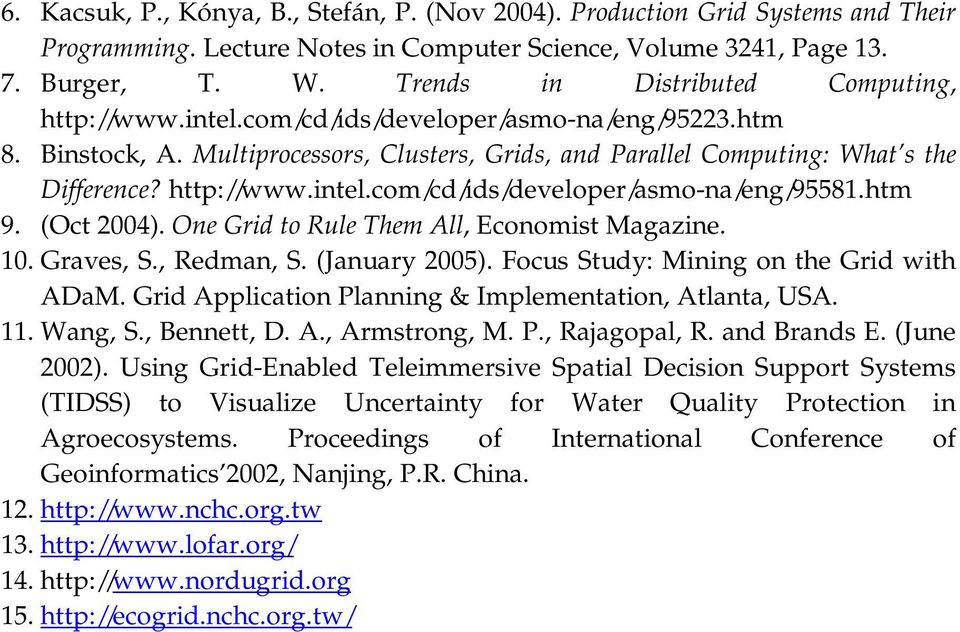 http://www.intel.com/cd/ids/developer/asmo-na/eng/95581.htm 9. (Oct 2004). One Grid to Rule Them All, Economist Magazine. 10. Graves, S., Redman, S. (January 2005).