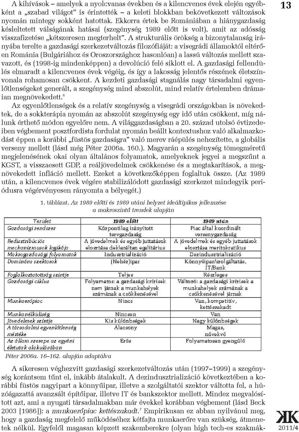 A strukturális örökség a bizonytalanság irányába terelte a gazdasági szerkezetváltozás filozófiáját: a visegrádi államoktól eltérõen Románia (Bulgáriához és Oroszországhoz hasonlóan) a lassú változás