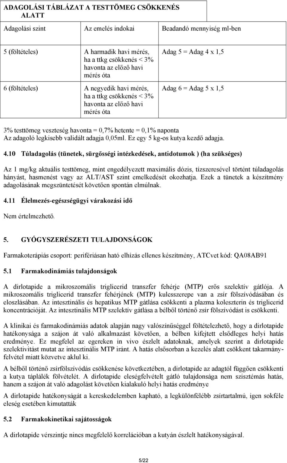 naponta Az adagoló legkisebb validált adagja 0,05ml. Ez egy 5 kg-os kutya kezdő adagja. 4.