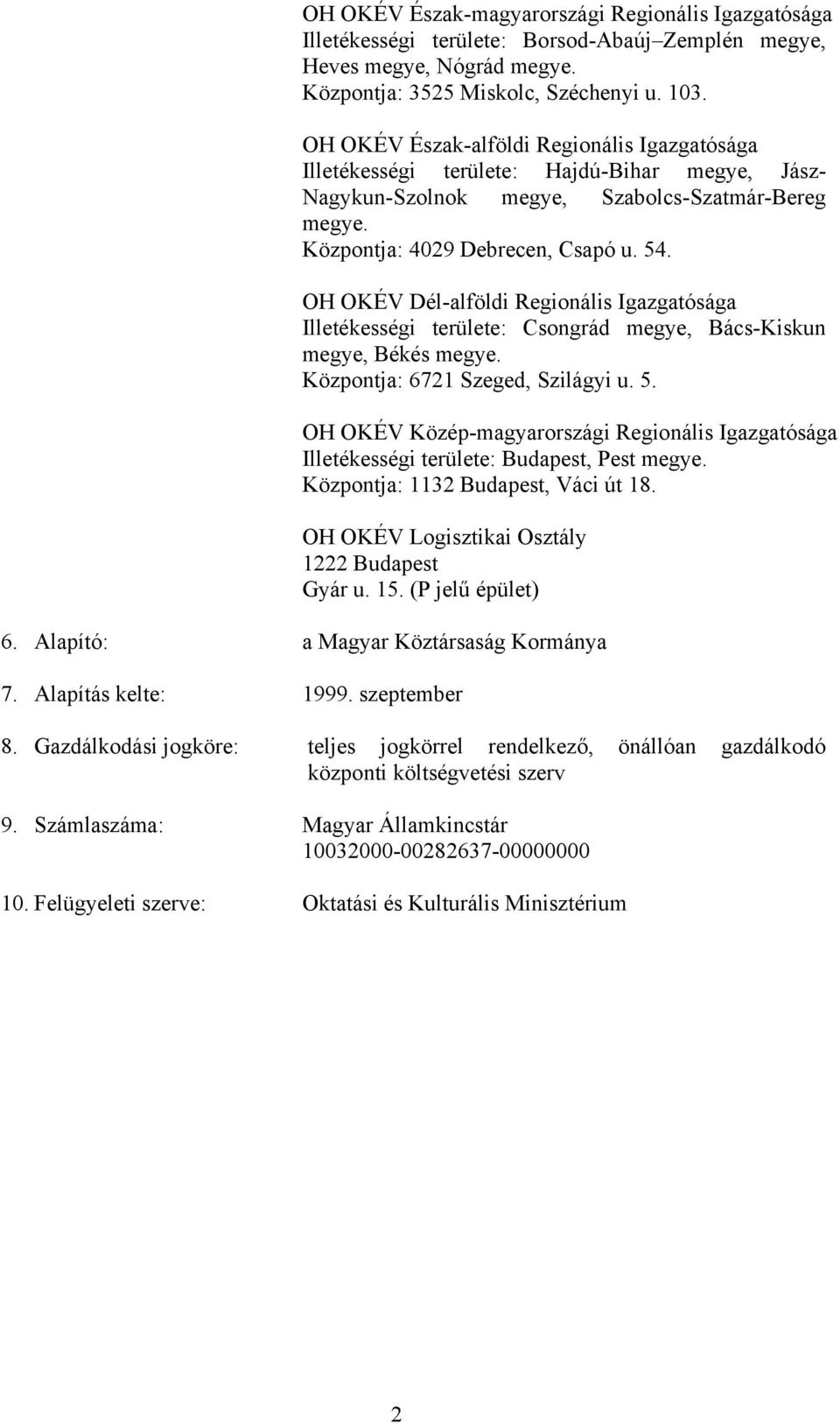 OH OKÉV Dél-alföldi Regionális Igazgatósága Illetékességi területe: Csongrád megye, Bács-Kiskun megye, Békés megye. Központja: 6721 Szeged, Szilágyi u. 5.