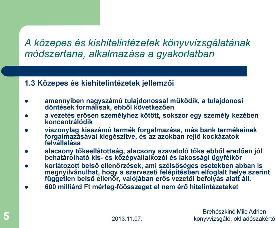 tőkeellátottság, alacsony szavatoló tőke ebből eredően jól behatárolható kis- és középvállalkozói és lakossági ügyfélkör korlátozott belső ellenőrzések, ami szélsőséges esetekben abban is