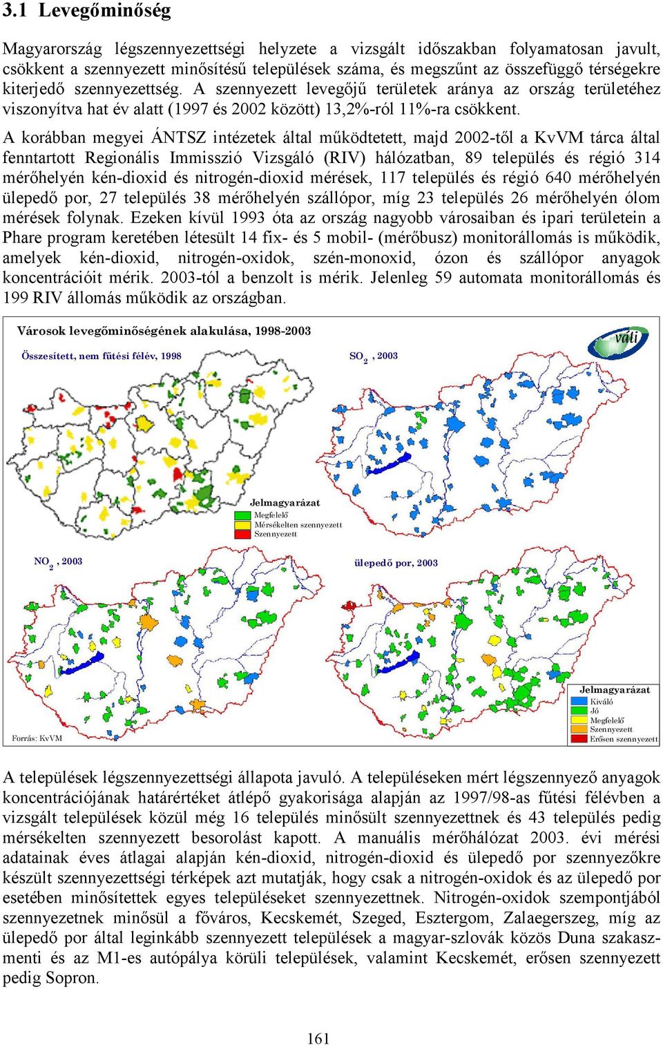 A korábban megyei ÁNTSZ intézetek által működtetett, majd 2002-től a KvVM tárca által fenntartott Regionális Immisszió Vizsgáló (RIV) hálózatban, 89 település és régió 314 mérőhelyén kén-dioxid és