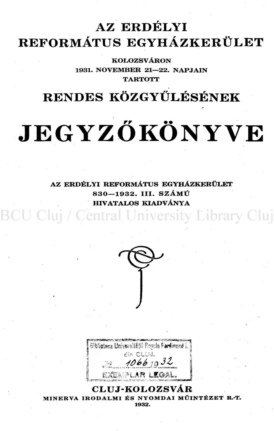 EGYHÁZKERÜLET 83O 1932. III.